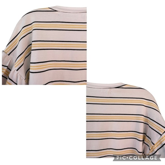 Code x Mode Yellow Black Striped Crop Ballon Sleeve Blouse - Sz S - Picture 9 of 13